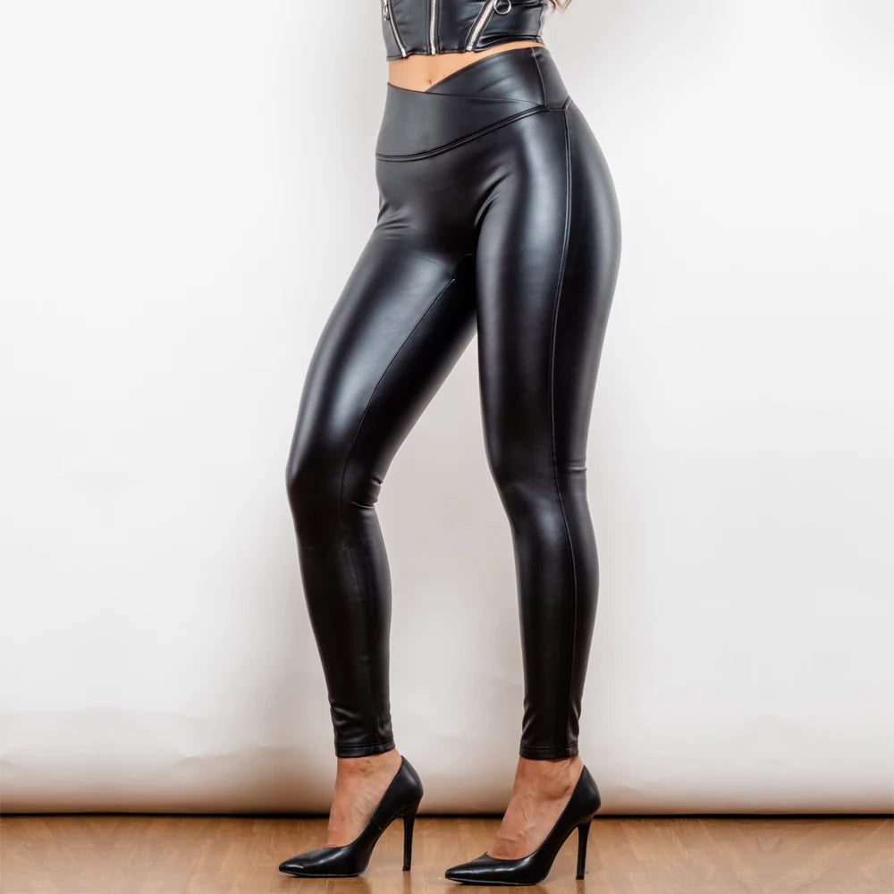 High Waist Faux Leather Booty Lifting Leggings for Women