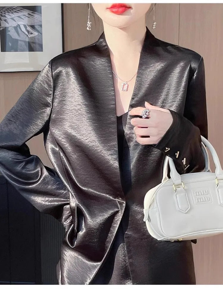One-Button Satin Blazer
