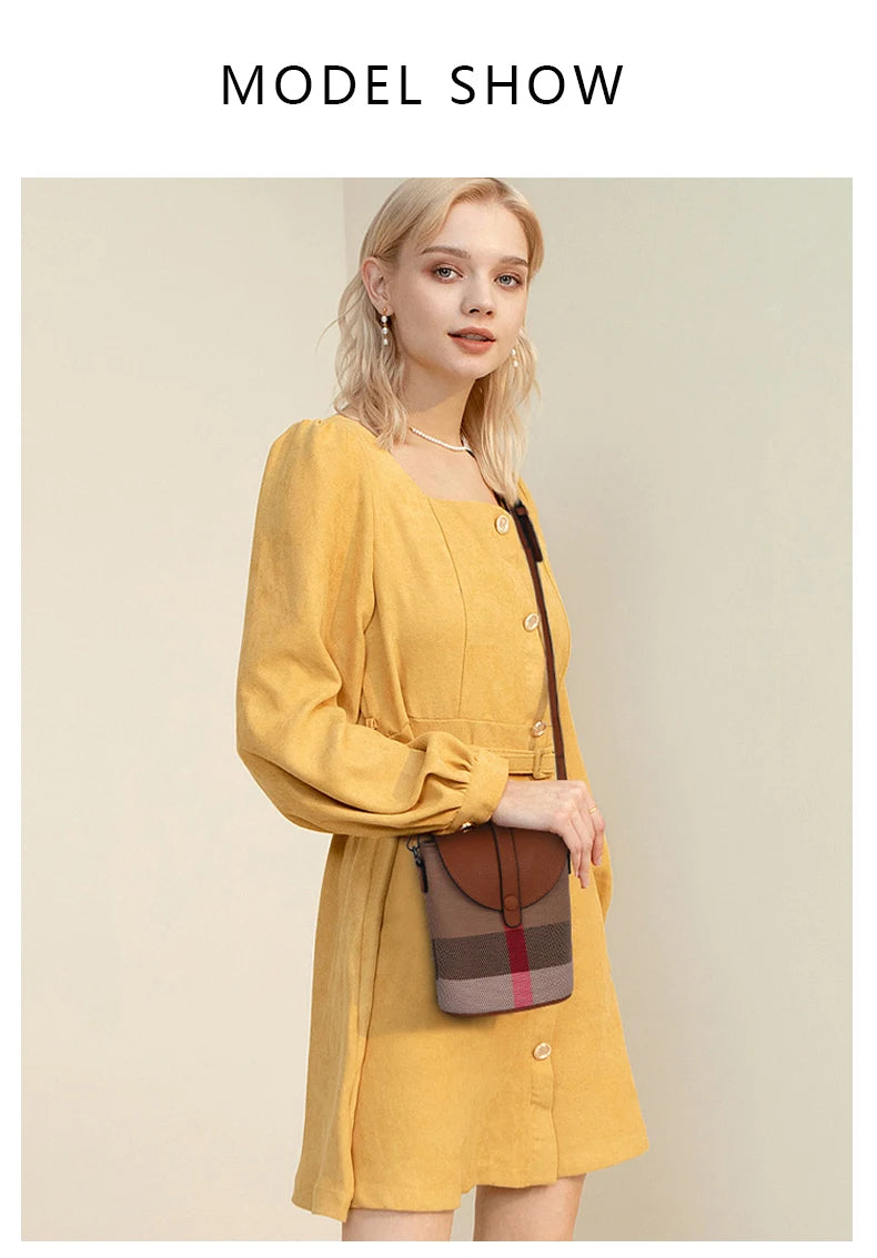 Compact Plaid Patchwork Canvas Crossbody Bag for Women