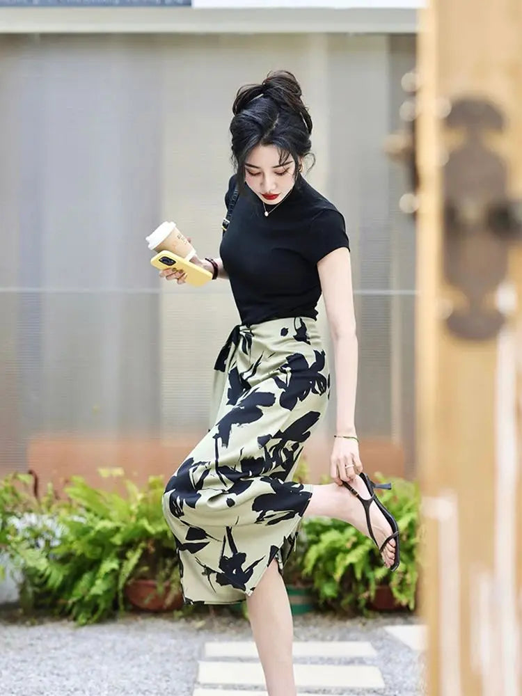 Skirts for Women High Waist Midi Woman Skirt Printing Clothing Sales 2025 Trend Korean Fashion A Line Luxury Elegant New in Chic