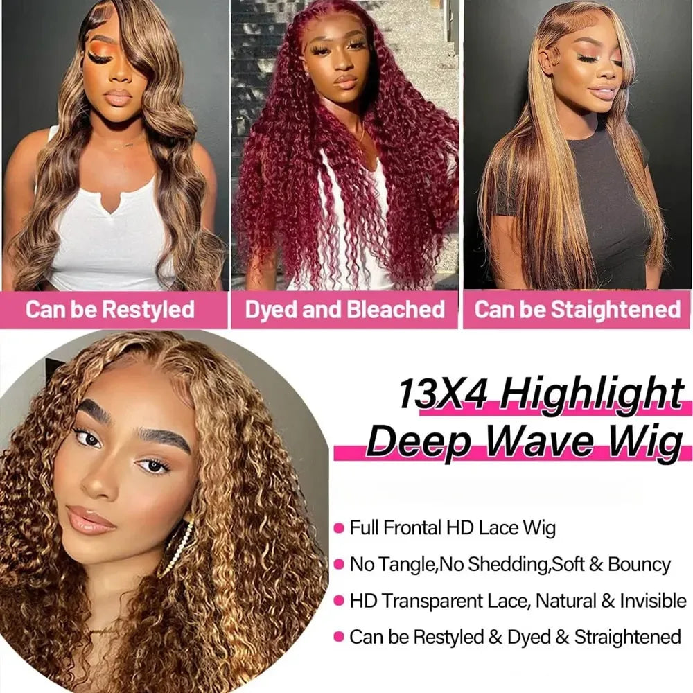 Preplucked Deep Wave Glueless Human Hair Lace Front Wig For Women