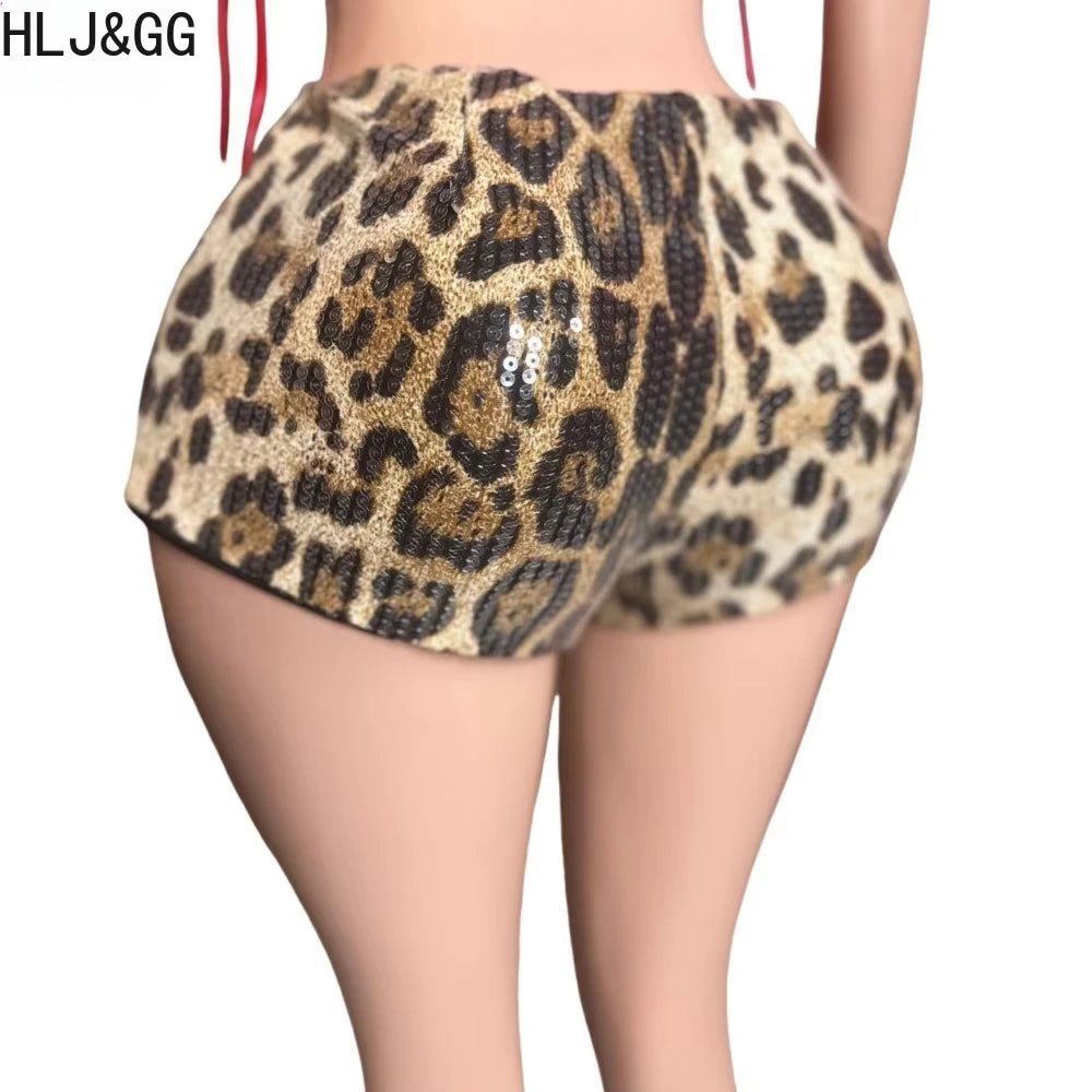 Chic Leopard Print Sequin Three Piece Set for Women