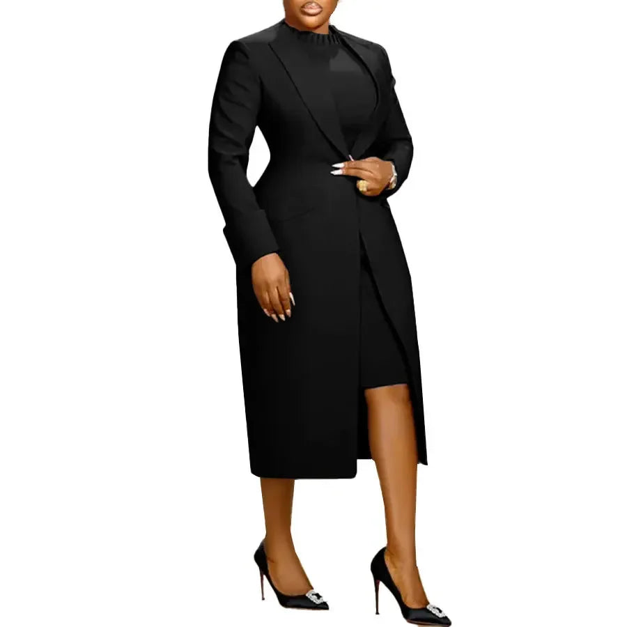 Long Sleeve Blazer and Dress Two Piece Set for Women