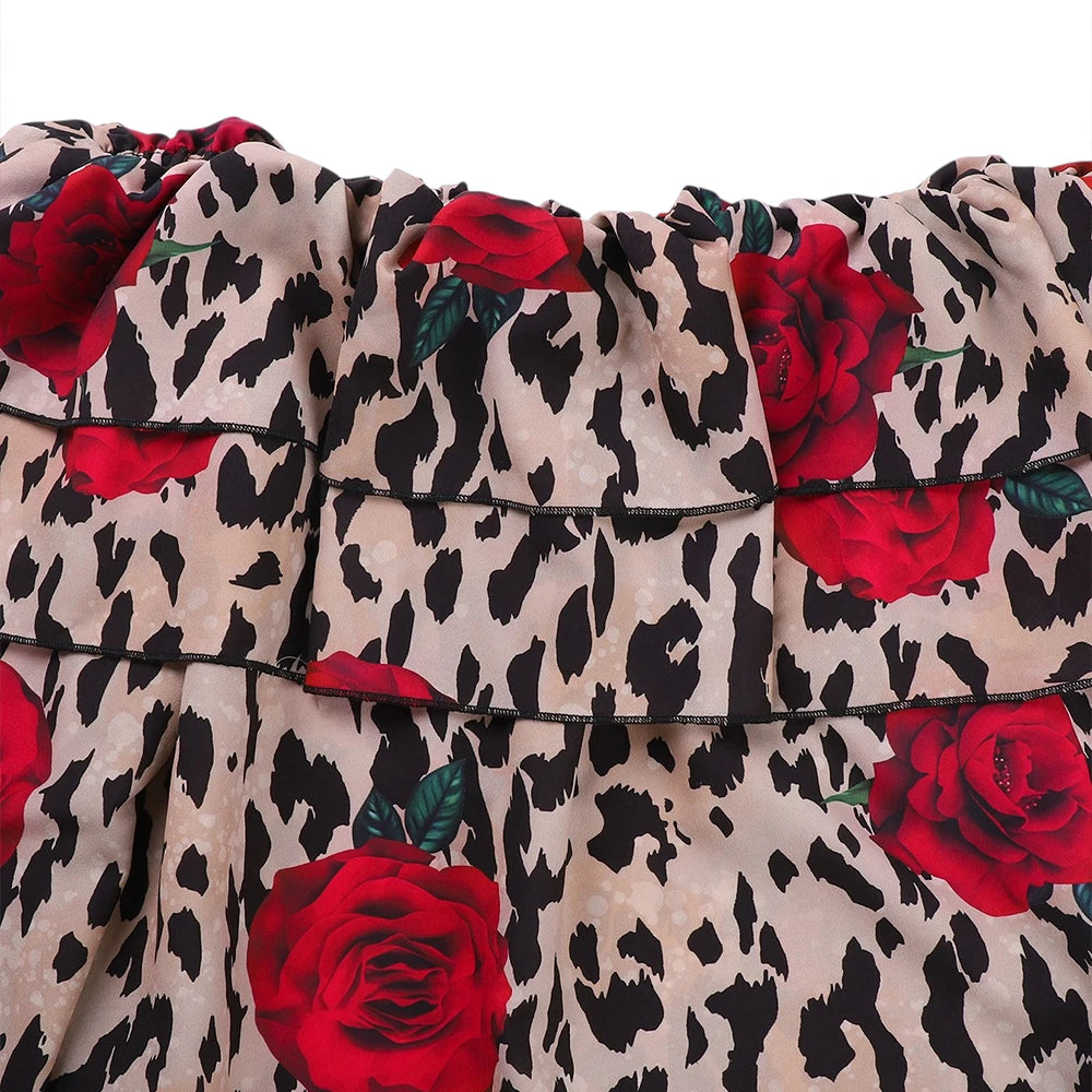 Women's Sexy Leopard Floral Printed Slash Neck Chiffon Blouse Autumn Spring Ladies Ruffle Casual Holiday Tops Size S-2XL
