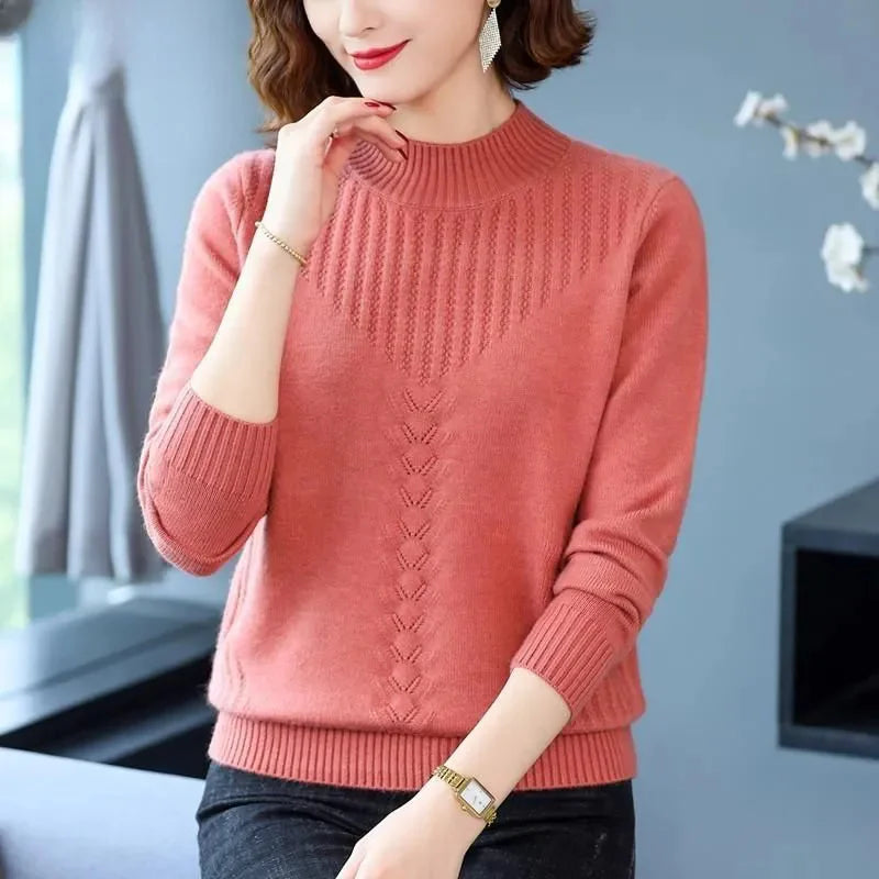 2025 Autumn New Mom's Velvet And Warm Knitted Embroidered Bottom Shirts Imitation Mink Fleece Winter Inner Plsh Thick Pullover