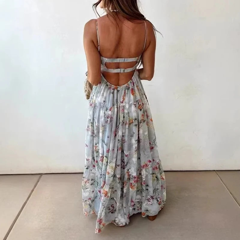 Off Shoulder Pleated Bohemian Maxi Dress for Women