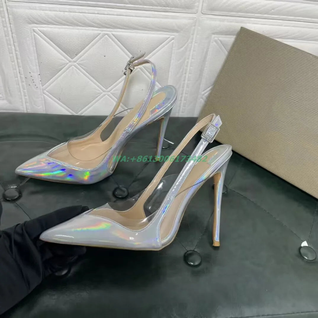 Elegant Women Design Brand High Heel Pointed Toe Slingback Shoes 12Cm High Heel Sexy Lady Pointy Slingback Stilettos Plus Size