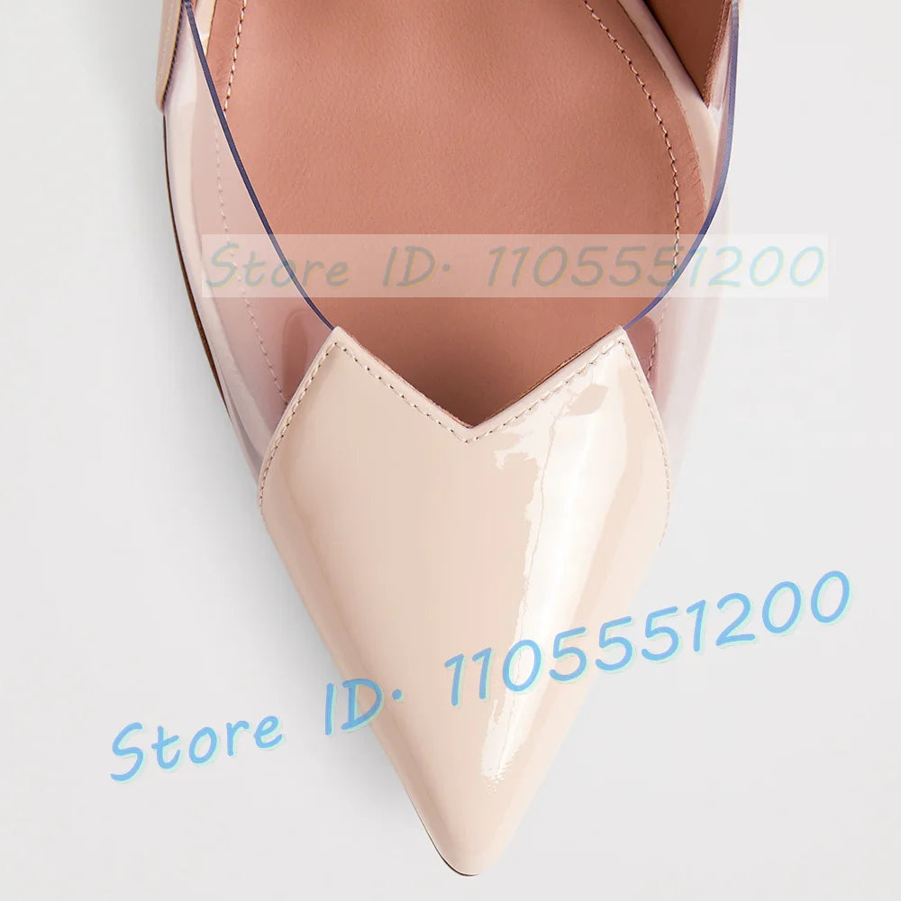 Burgundy Leather Clear PVC Stiletto Sandals for Women