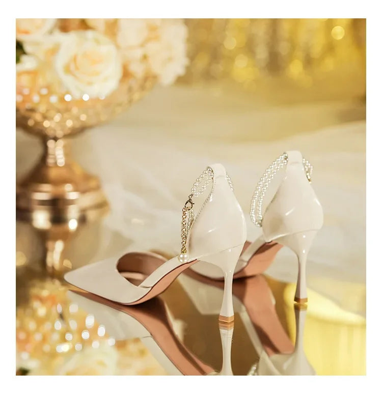 Pearl Stiletto Bow Ankle Pumps