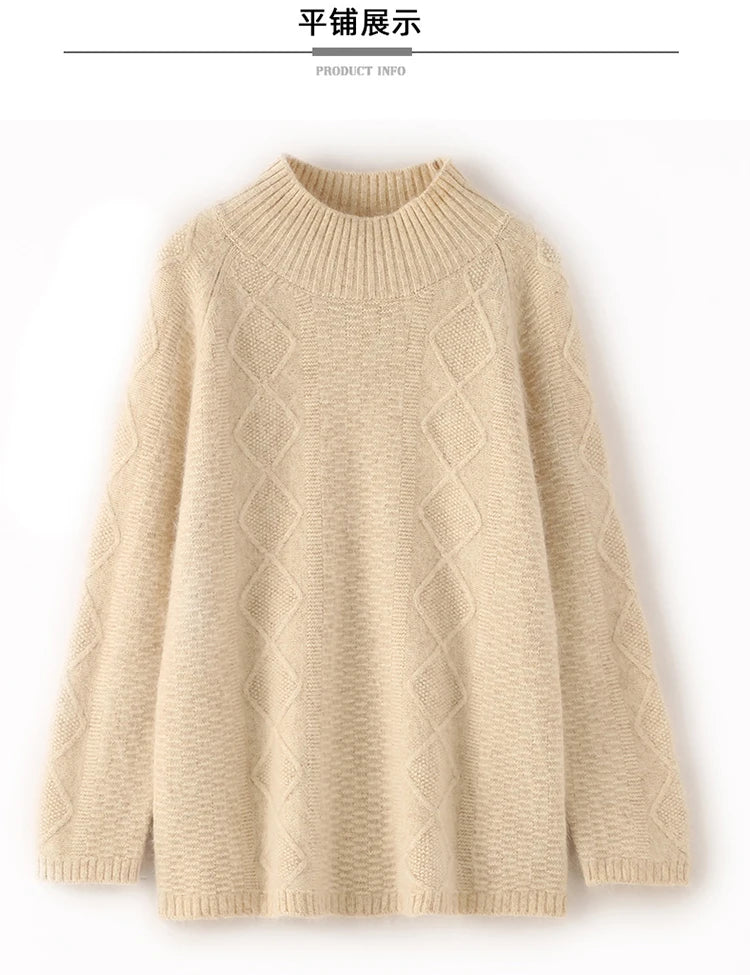 Floral Jacquard Long Sleeve High Neck Knit Sweater for Women