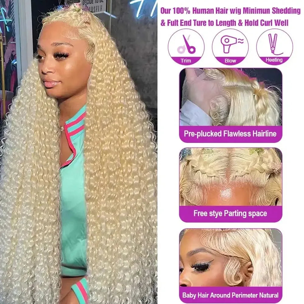 Honey Blonde Deep Wave Lace Front Human Hair Wig for Women
