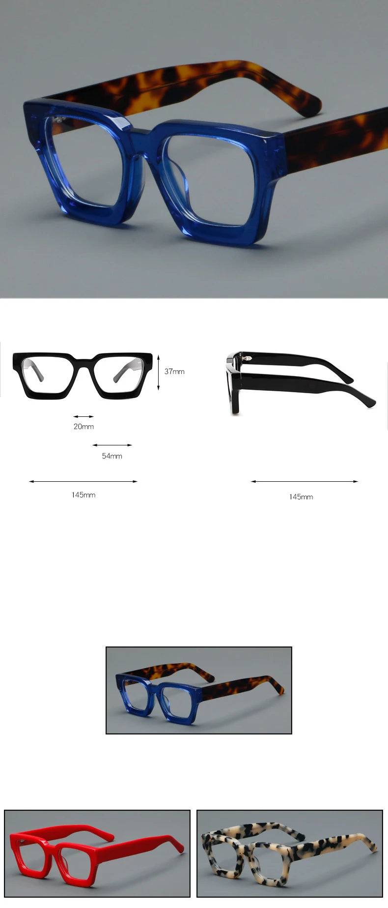 Vintage Square Acetate Prescription Glasses Frames for Women