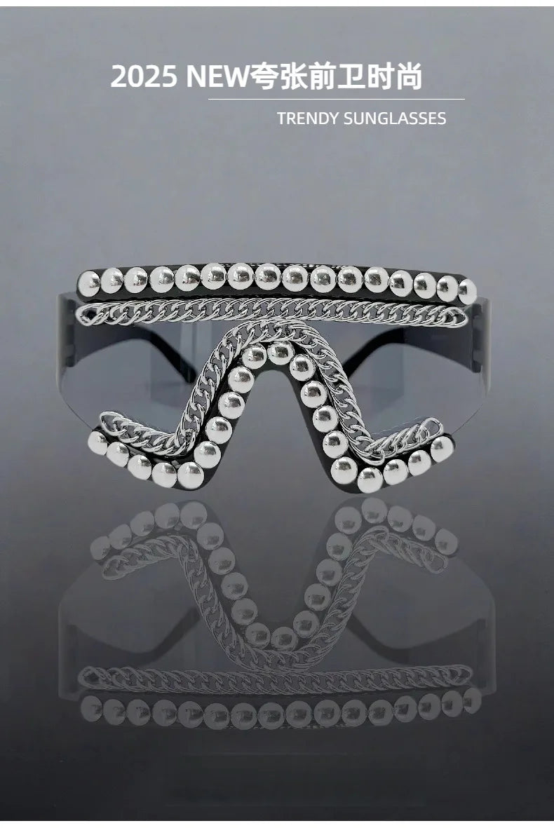 Oversized Rhinestone Chain Sunglasses