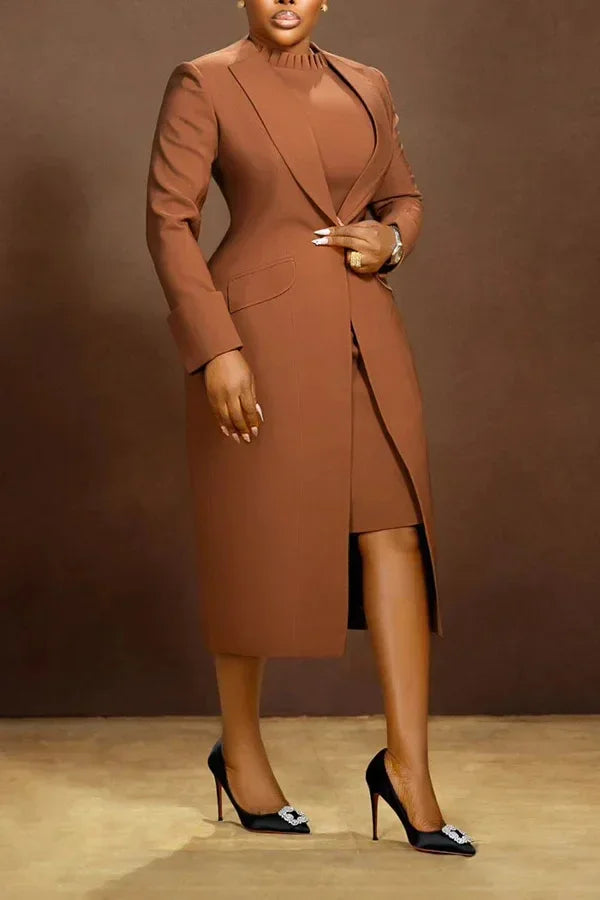 Long Sleeve Blazer and Dress Two Piece Set for Women