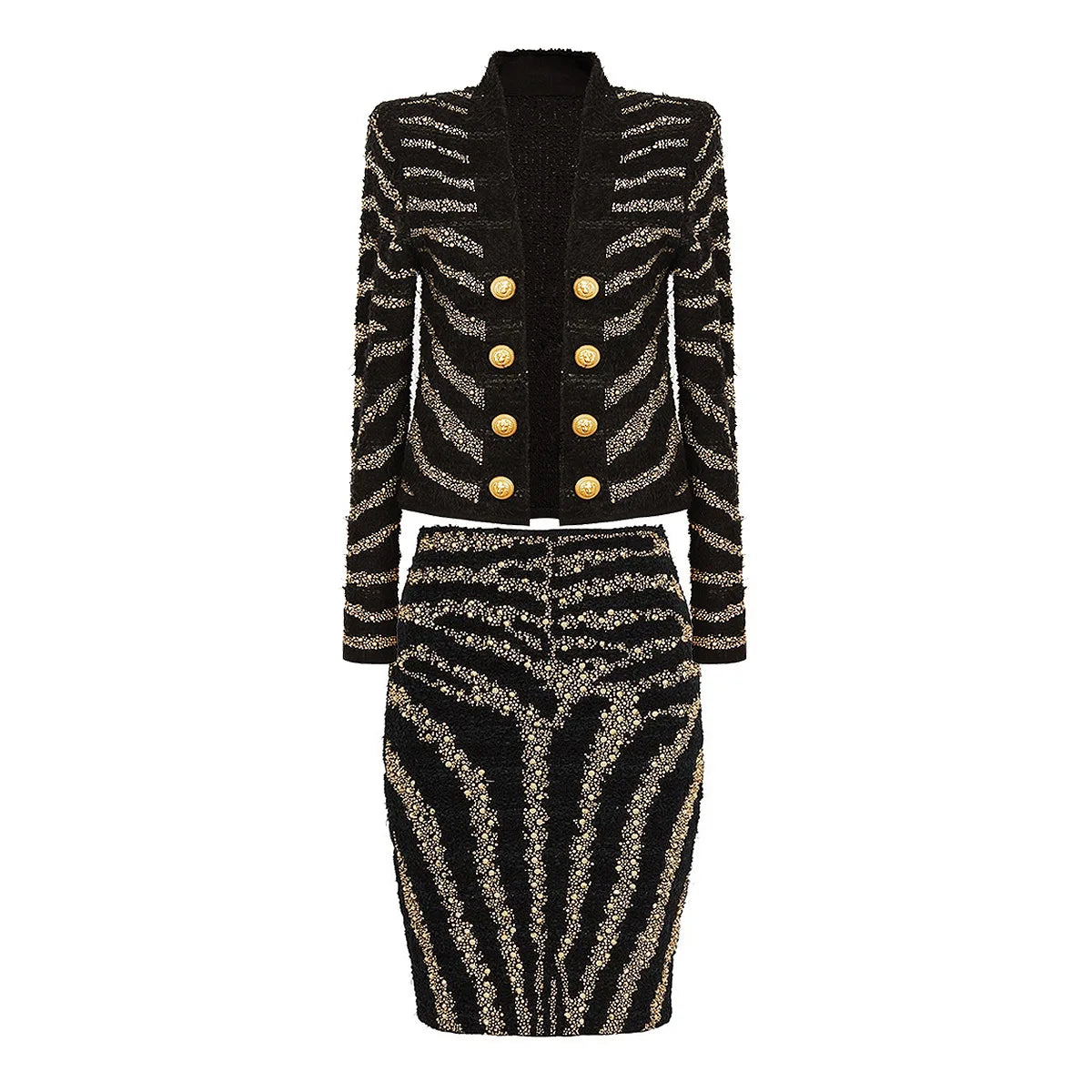 2025 Autumn New Heavy Knitted Hot Diamond Long-sleeved Jacket Sexy Vest + Skirt Set Light Luxury Party Women Three-piece Set