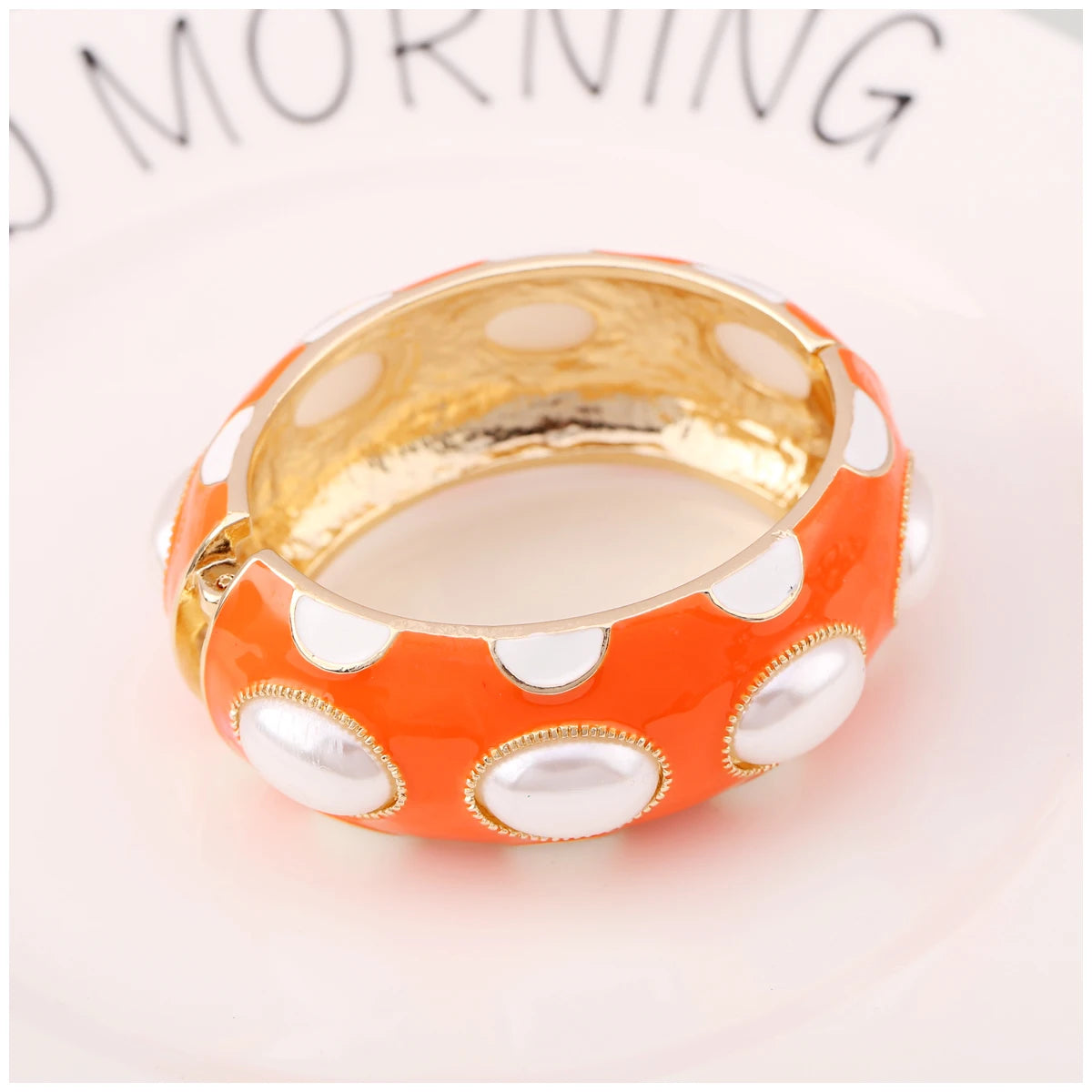 Colorful Enamel Oval Pearl Cuff Bracelet for Women