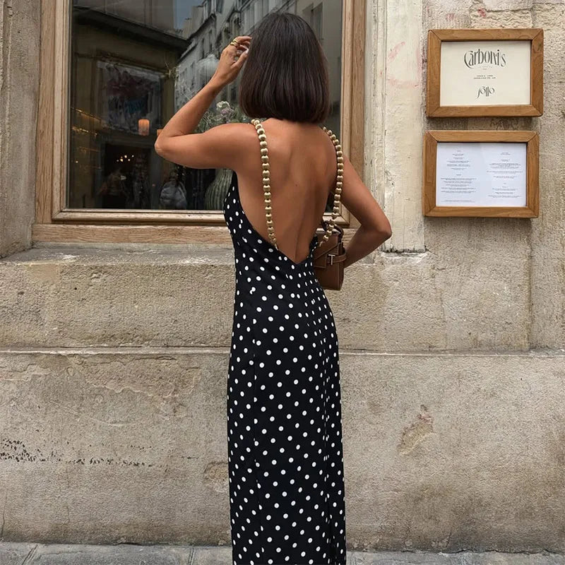 Black Beaded Backless Square Neck Sleeveless Summer Dress For Women