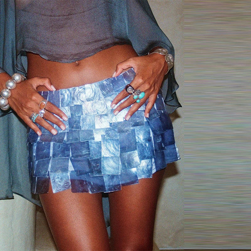 Sheer Chiffon Cape Top and Sequin Mini Skirt Set for Women