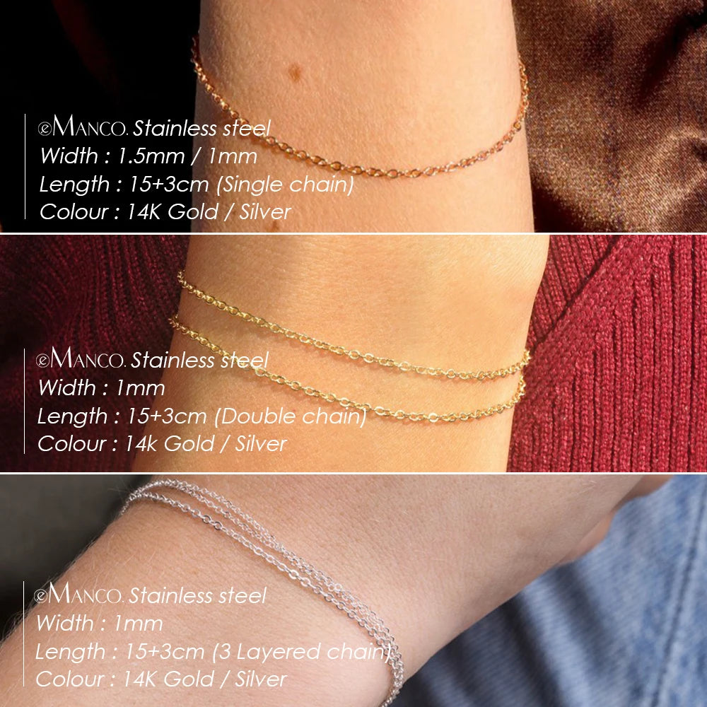 Gold Tone Stainless Steel Figaro Chain Bracelet for Women