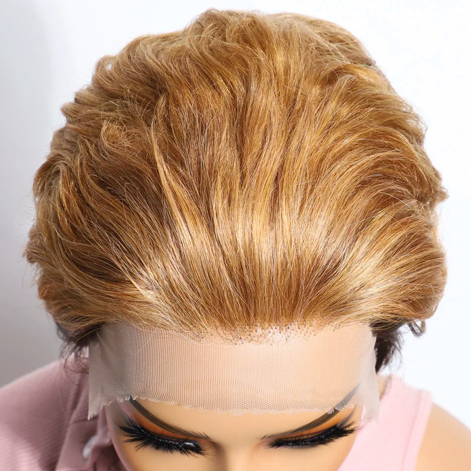 Blonde Short Pixie Cut Silky Lace Front Wig for Women