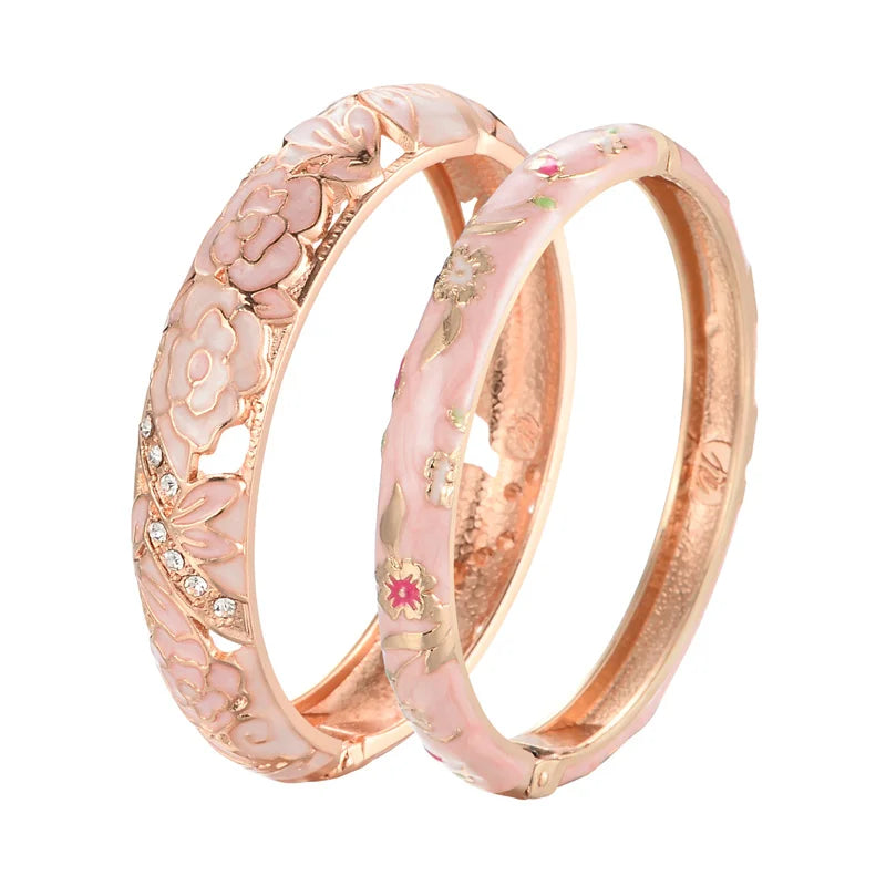 Floral Enamel Double Bangle Bracelet Set