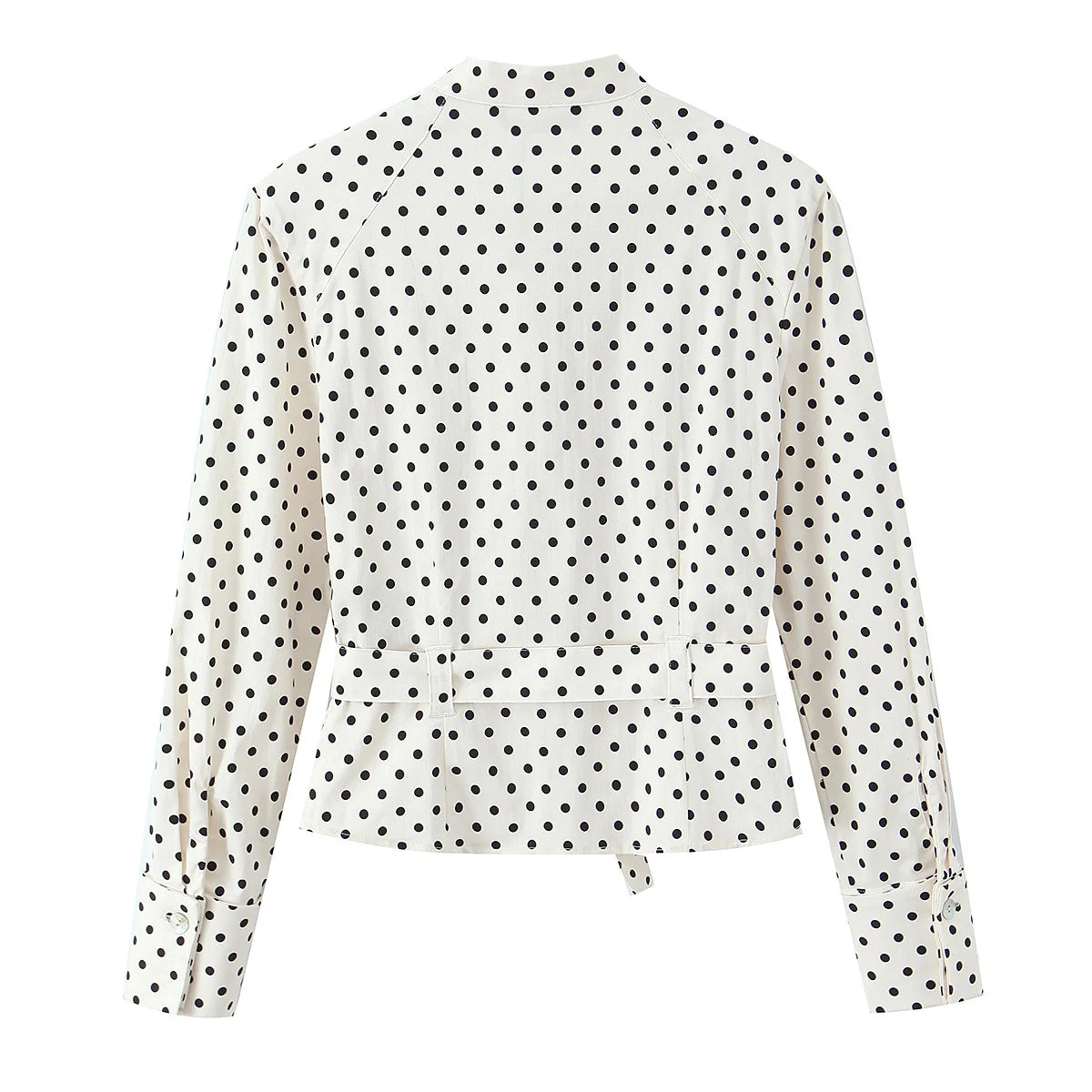 Polka Dot Shirt Jacket and Capri Pants Two Piece Set for Women