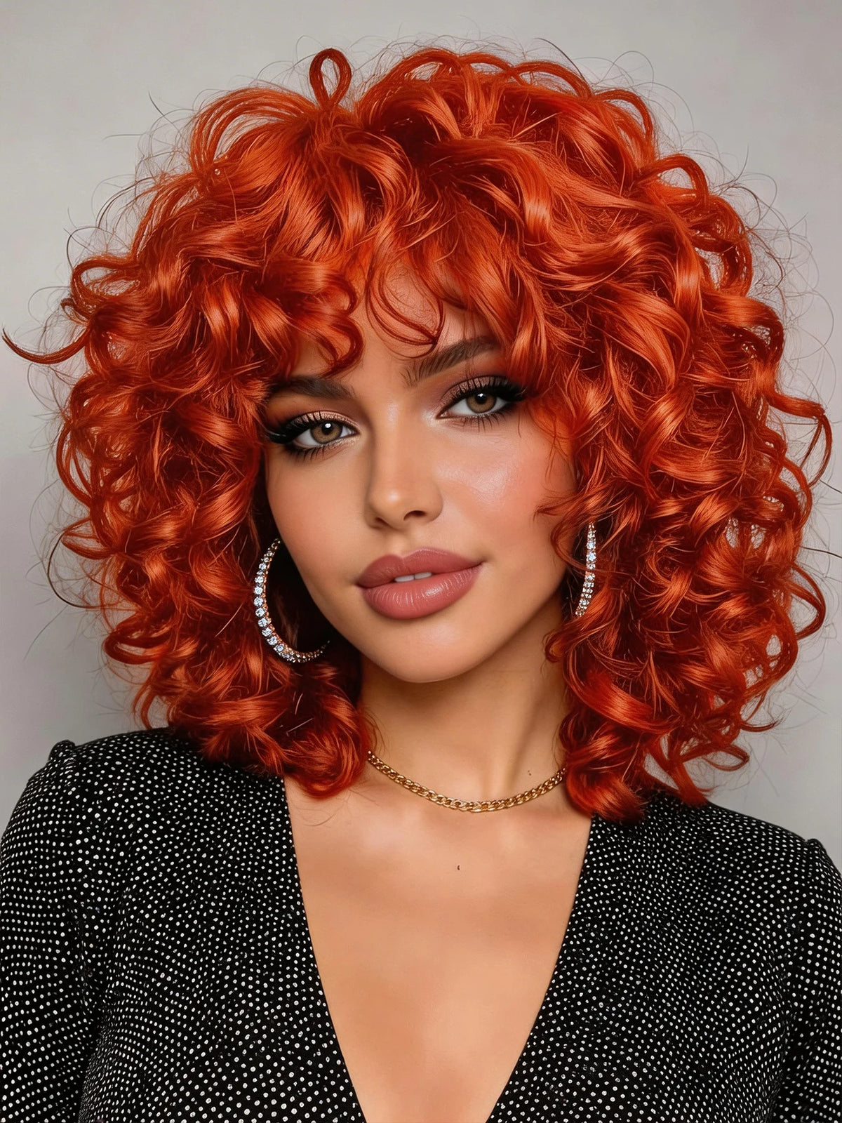 Glueless Natural Ginger Afro Curly Wig With Bangs For Women