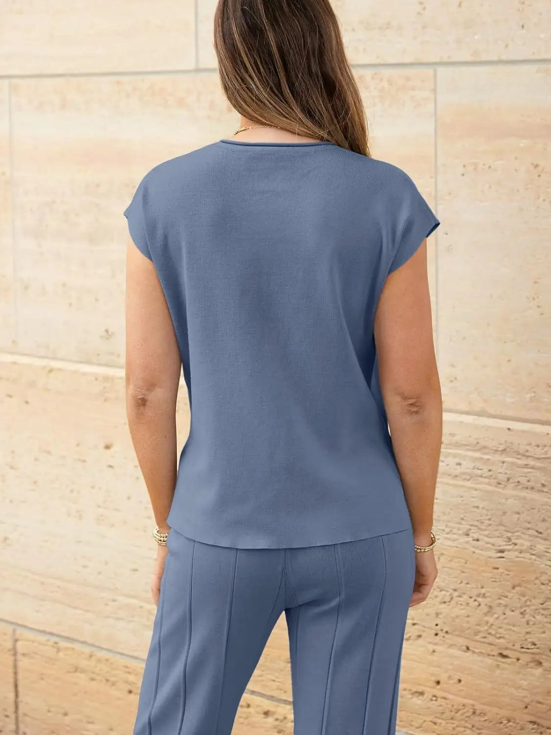 Summer Soft Knit Sleeveless Vest and Wide Leg Pants Set for Women