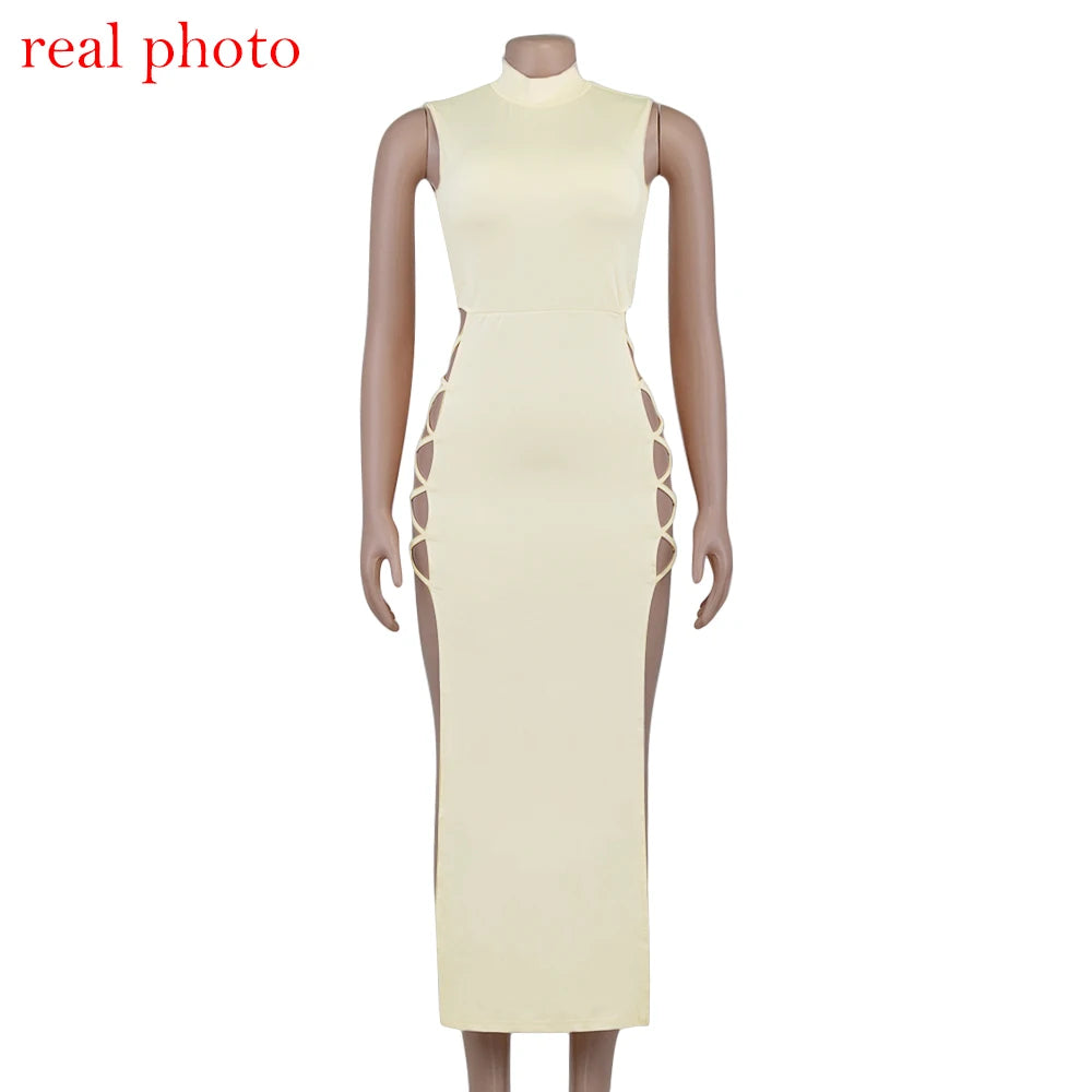 Cryptographic Elegant Black Sleeveless Bandage Sexy Dress for Women Club Party Backless Tank Dresses Skinny Fashion Summer 2025