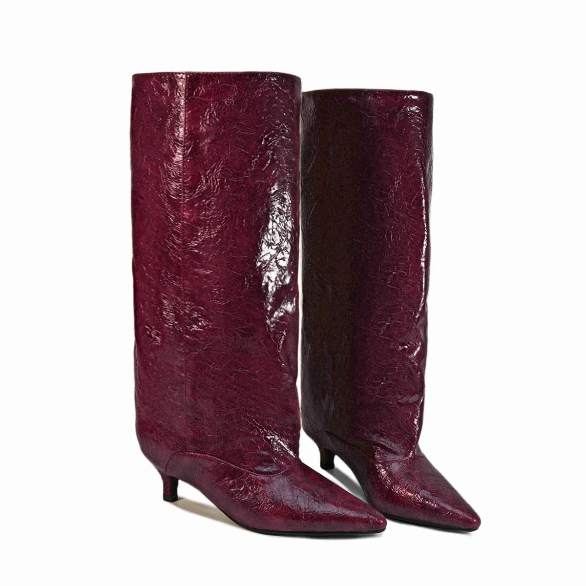 Crocodile Print Wide Shaft Kitten Heel Knee High Boots for Women
