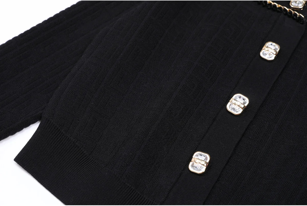 High-End Fashion Knitted Dress Set Autumn New Long Sleeve Single-Breasted Cardigan Coat Suspender Dress Women Two-Piece Set