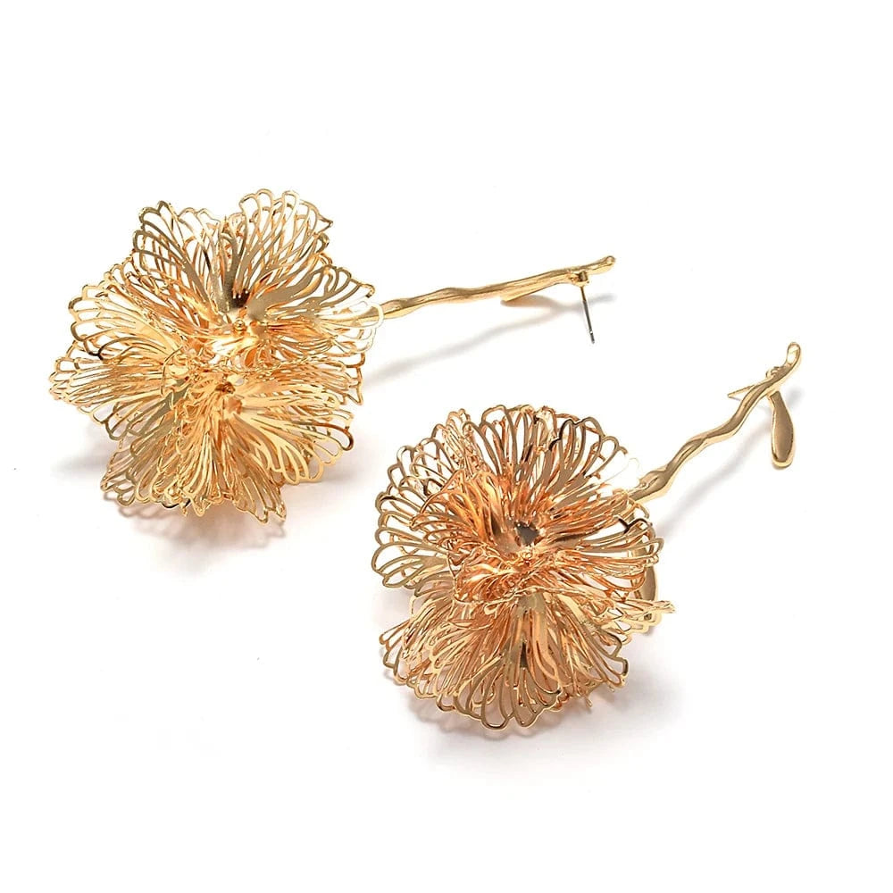 Elegant Flower Earrings Metal Hollow Petal Piercing Earrings Wholesale Popular Women's Accessories Trendy Drop Earrings Jewelry