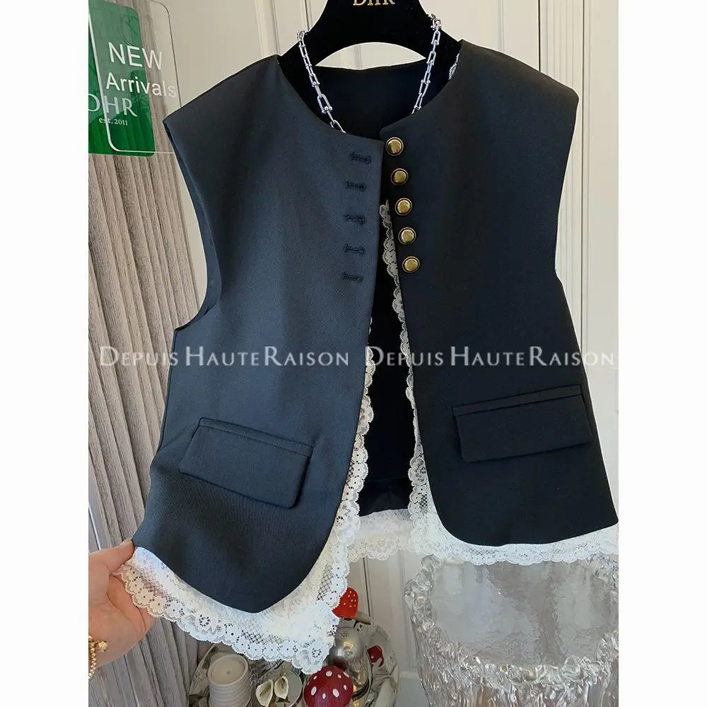 Premium Elegant Lace Two Piece Suit Vest Set for Women