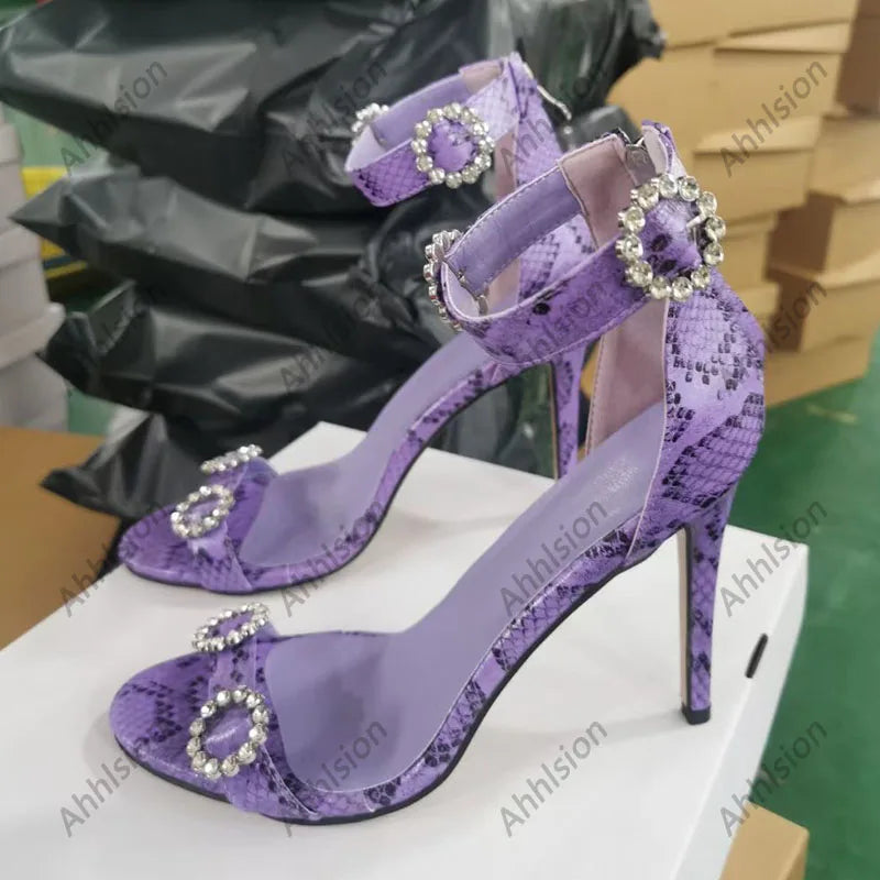 Elegant Purple Crystal Zippered Stiletto Sandals For Women