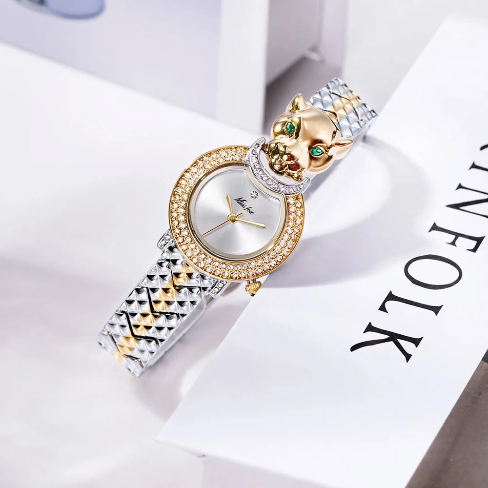 Wristwatch Leopard Print 3D Bling Diamond Dial Alloy Case Quartz Movement Casual Style