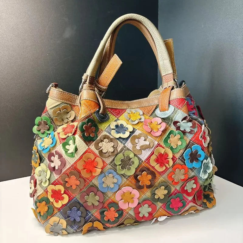 ABQP New Women's Handbag Made of Genuine Leather Hand Woven Women's Single Shoulder Crossbody Bag Color Spliced Women's Bag