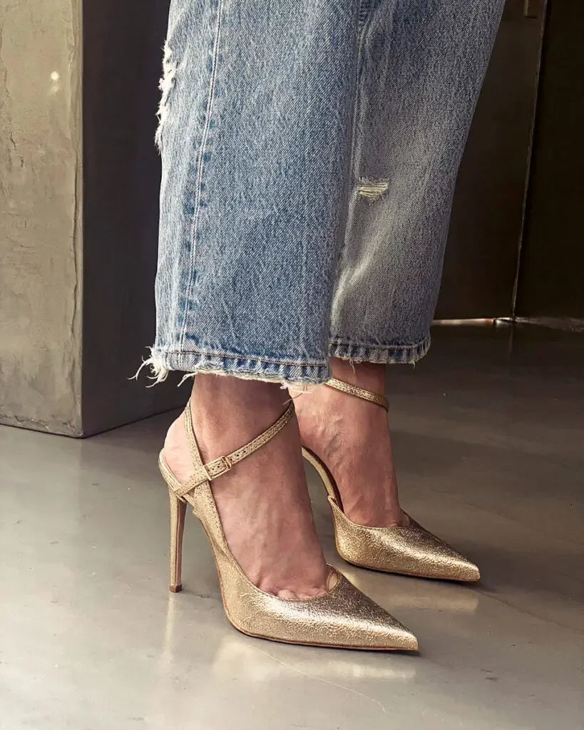 Gold Buckle Strap Patent Leather Stiletto Pumps for Women