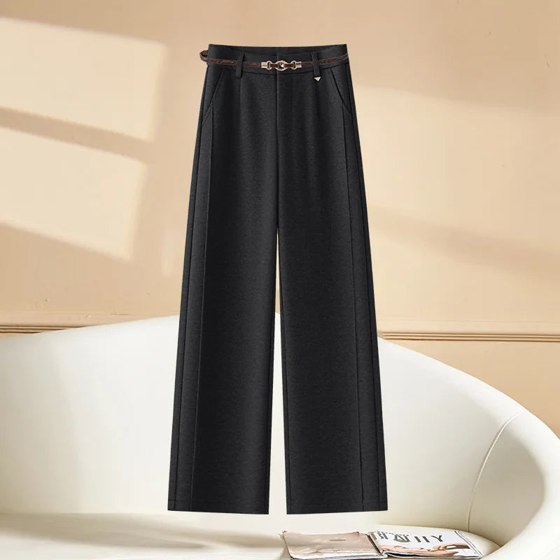 Full Length Textured Woolen Wide Leg Pants For Women