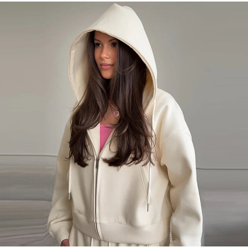 Casual Hooded Jacket and Wide Leg Pants Set for Women