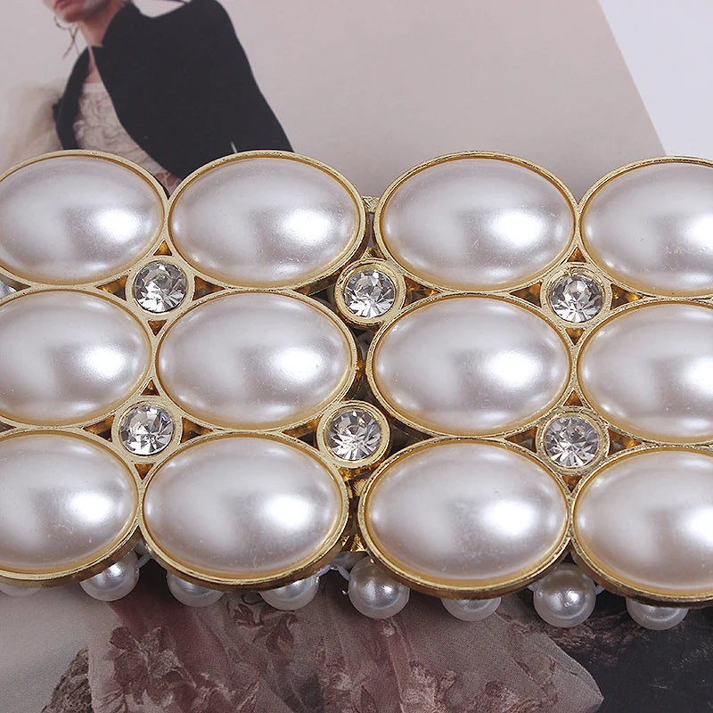 Pearl Embellished Elastic Waist Chain Belt for Women