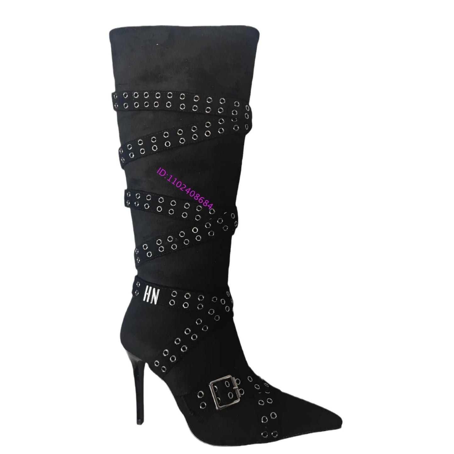 Pointed Toe Belt Buckle Knee High Boots With Thin Heels For Women