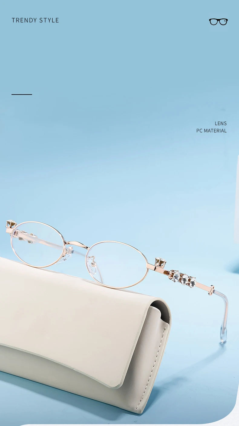 Oval Rhinestone Blue Light Reading Glasses for Women