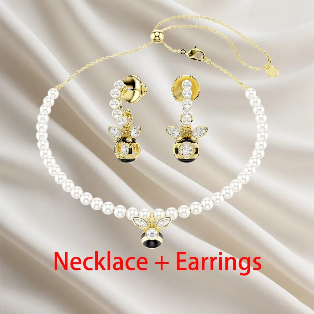Sparkling Inlaid Pearl Pendant Jewelry Set for Women