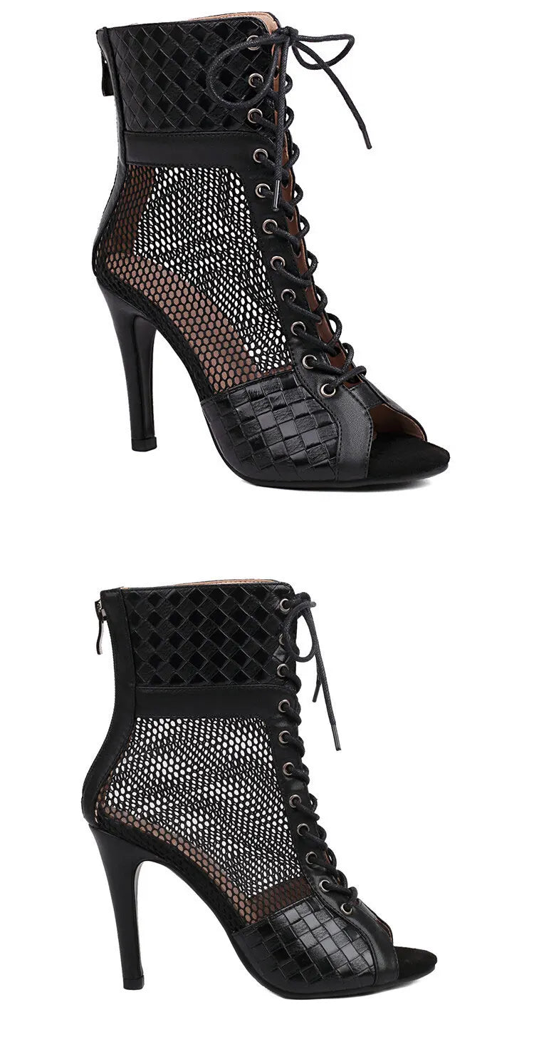 Cross Tied High Heel Ballroom Dance Ankle Boots for Women