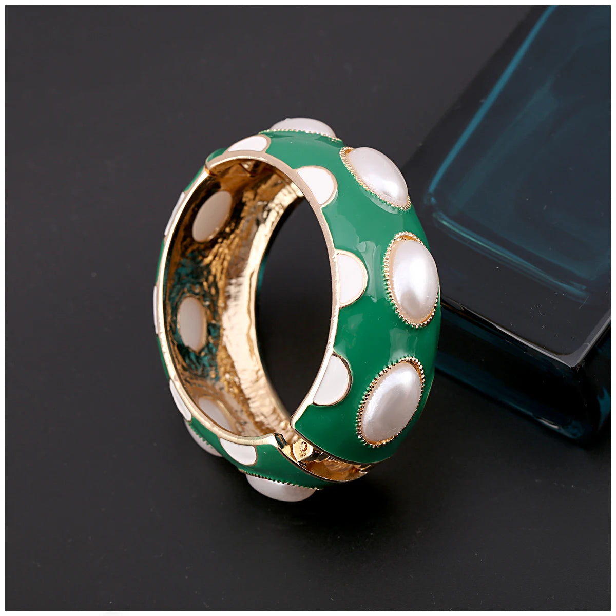 Colorful Enamel Oval Pearl Cuff Bracelet for Women