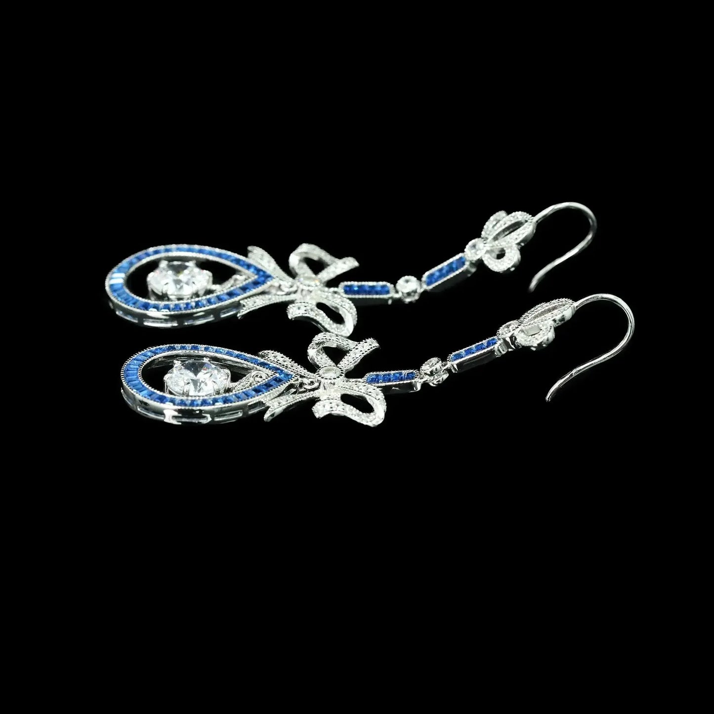 WUIHA Vintage 925 Sterling Silver Lab Sapphire High Carbon Diamonds Wedding Engagement Drop Dangle Bowknot Earrings Fine Jewelry