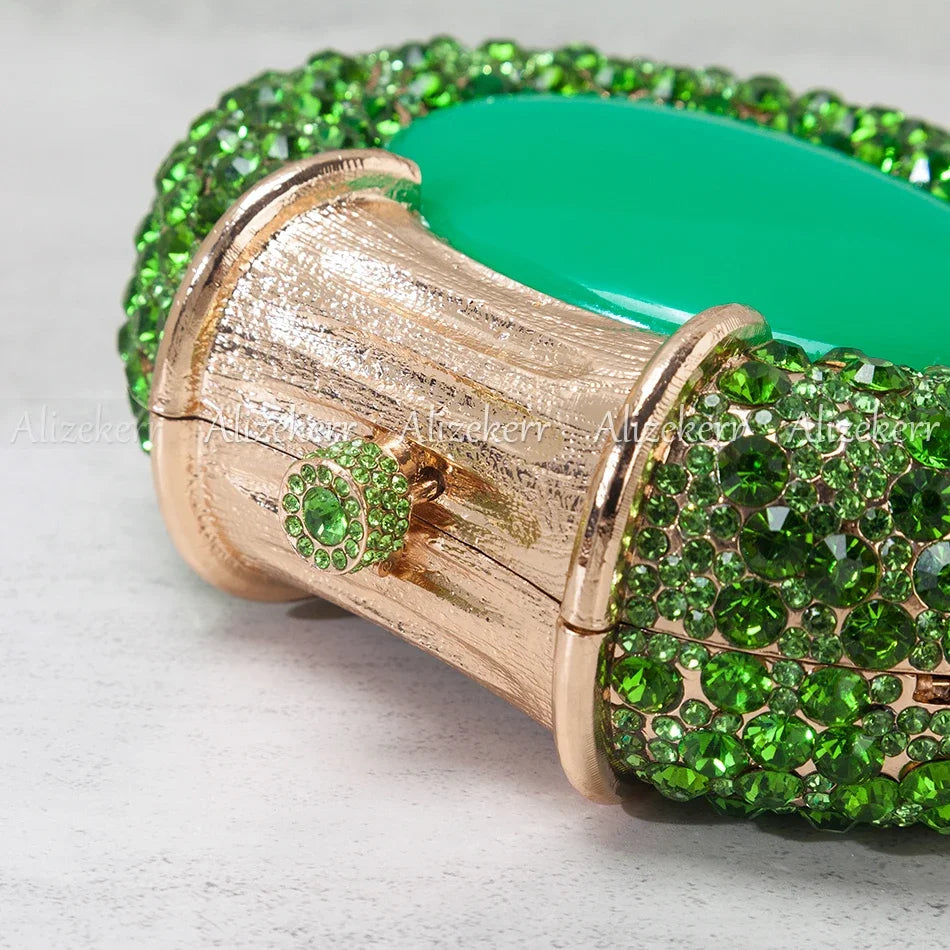 Shimmering Crystal Embellished Oval Evening Clutch for Women