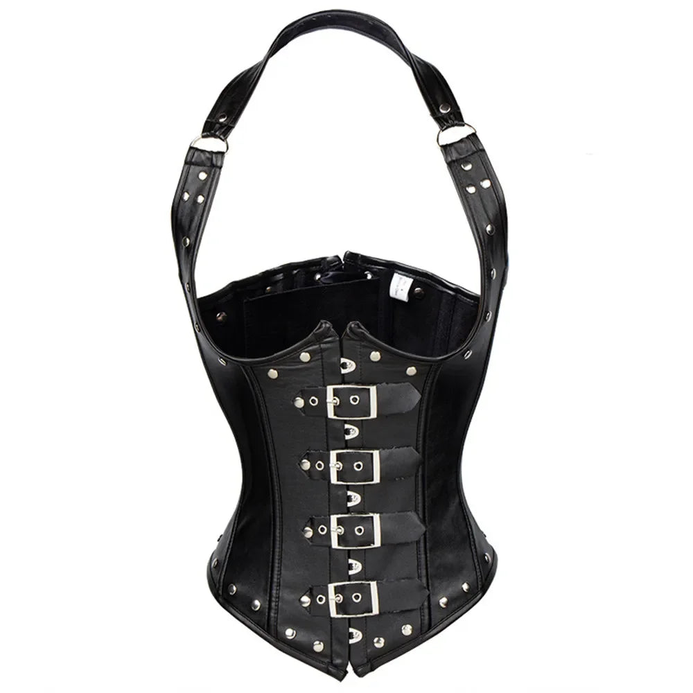 Gothic Faux Leather Underbust Plus Size Corset for Women
