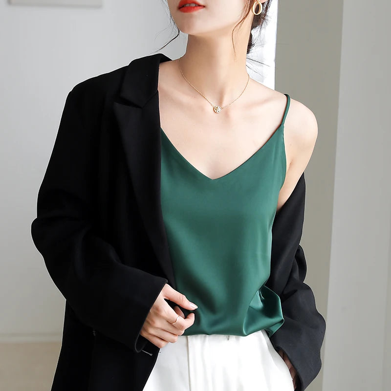 Elegant Satin Halter Neck Sleeveless Crop Top for Women