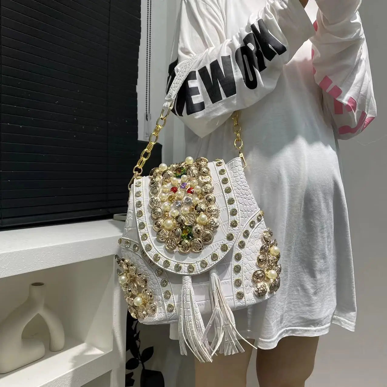 Women's New Backpack Elegant Diamond-encrusted Backpacks Multi-functional Beaded Trendy Crossbody Bucket Bag Large Capacity